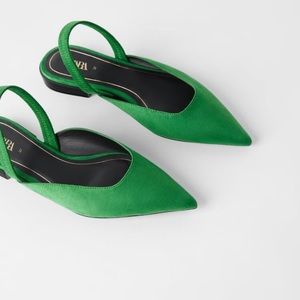 Zara green slingback flats NWT